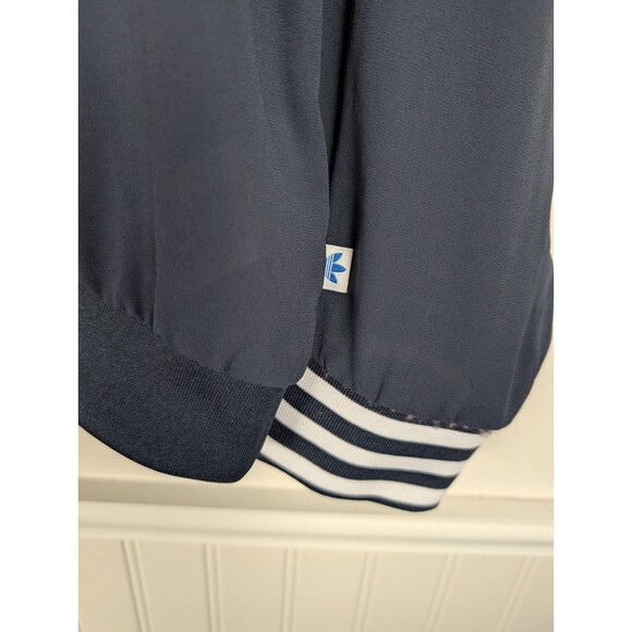Adidas Crepe Trefoil Big Logo Navy Blue Long Sleeve Sheer Womens Size Large - Picture 2 of 12
